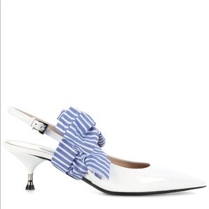 Prada patent leather bow slingback kitten heels